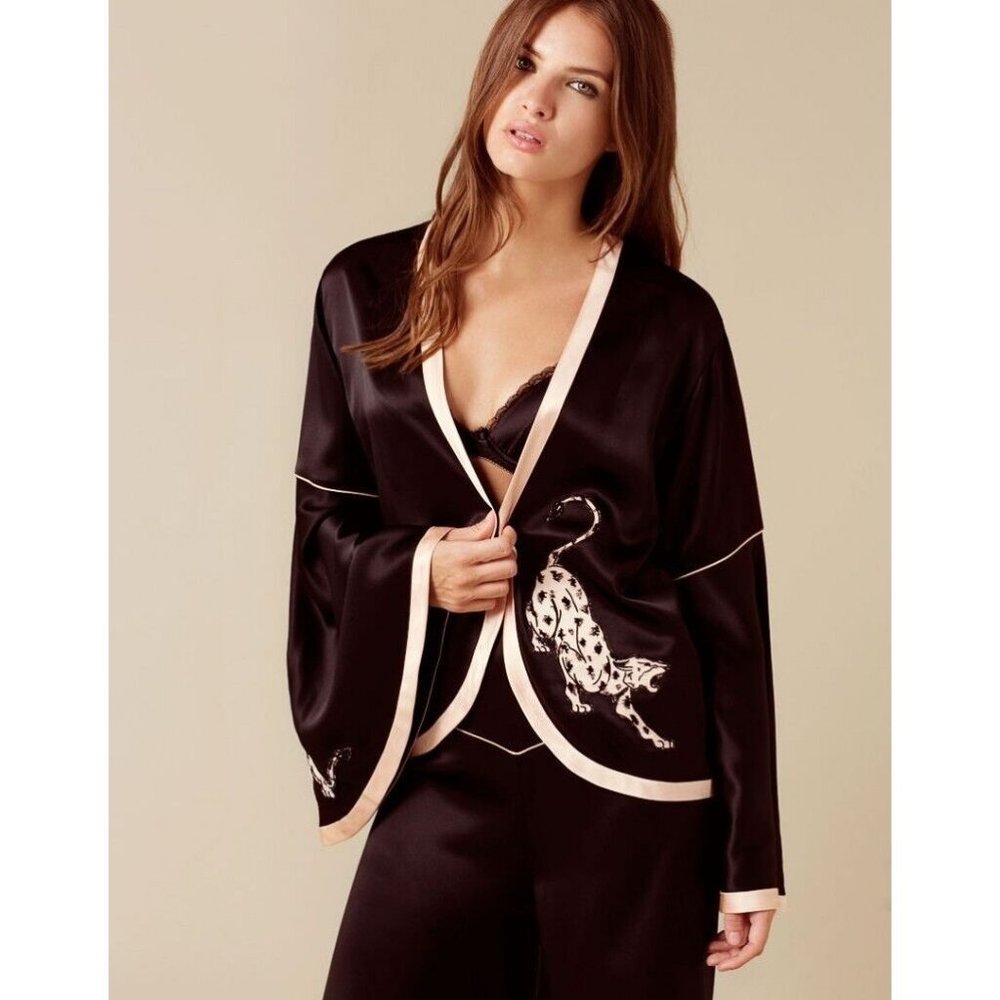 Agent Provocateur Selene Black Silk Panthere Jacket NWT $675